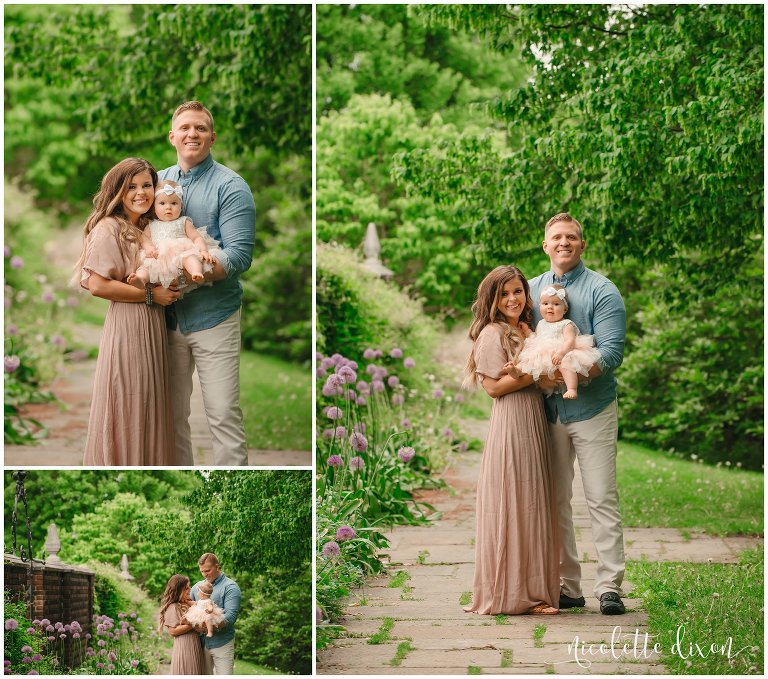 Young family poses together in Mellon Park for baby photography in Pittsburgh