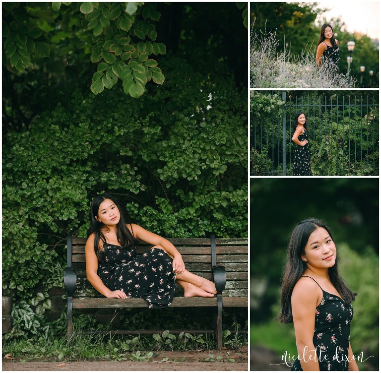 High school girl poses in foliage in Phipps Conservatory near Pittsburgh