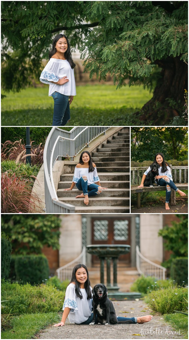 Young woman poses on the steps in Phipps Conservatory near Pittsburgh