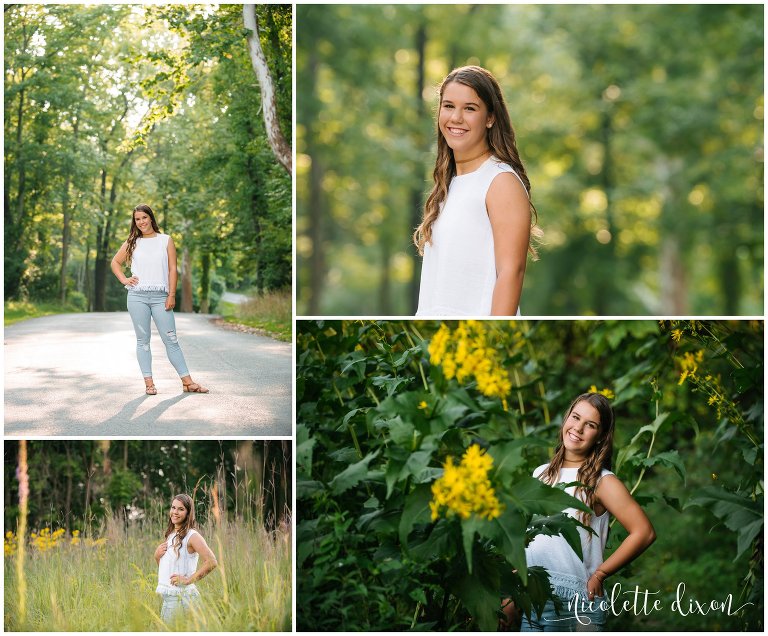 High school senior girl poses in Sewickley Heights Borough Park near Pittsburgh