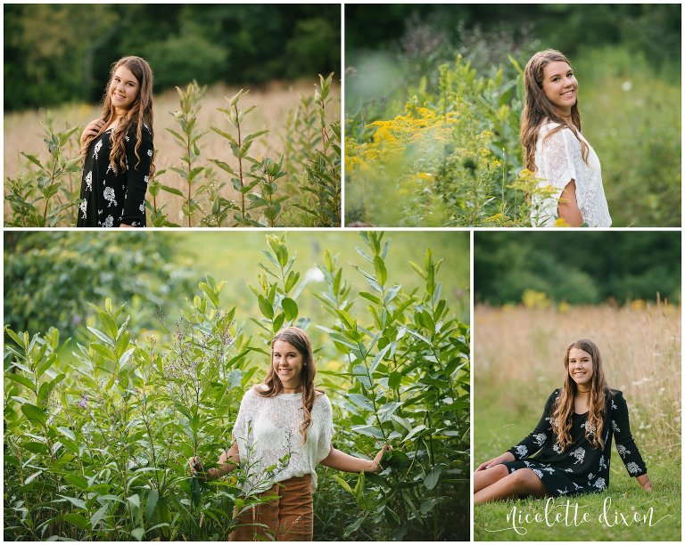 High school senior walks among wildflowers in Sewickley Heights Borough Park near Pittsburgh