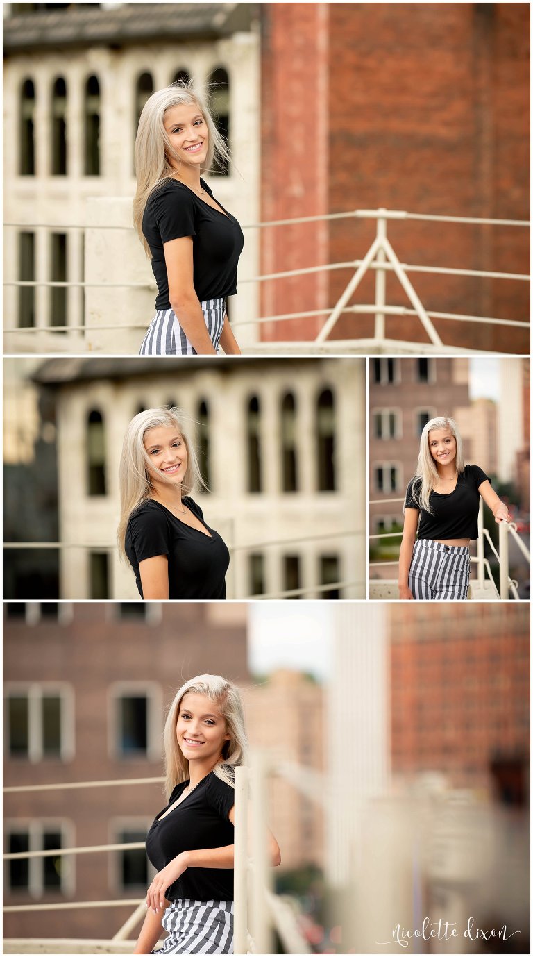 High School Senior Girl Standing in Front of Building in Greensboro North Carolina