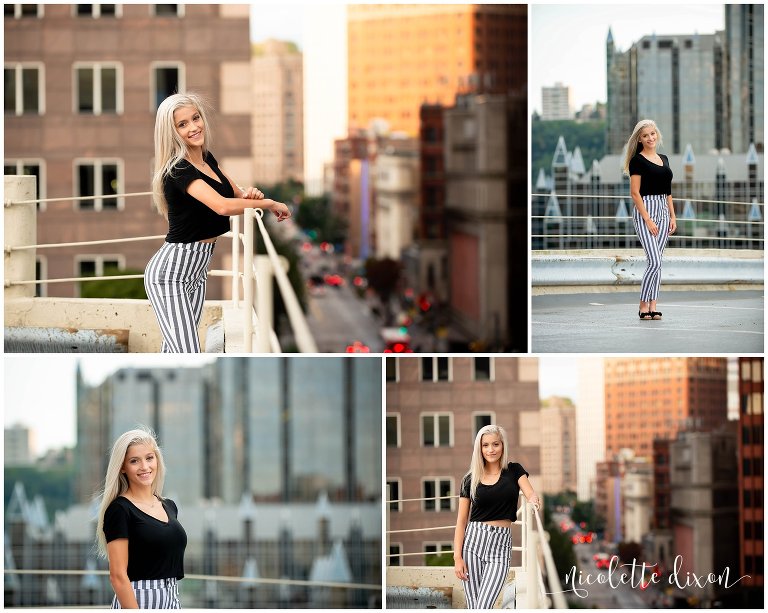 High School Senior Girl Leaning on Railing in Greensboro North Carolina