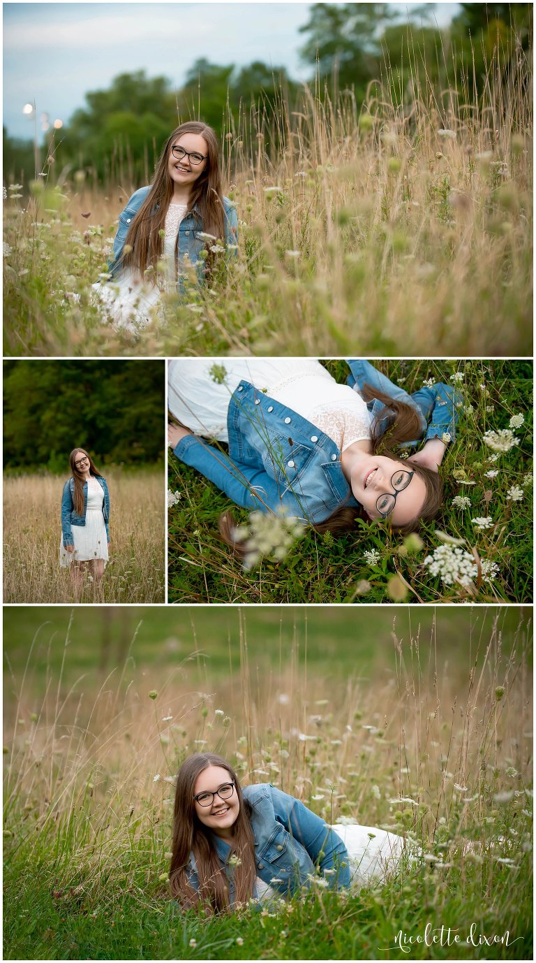 High School Senior Girl Laying in Field of Flowers in Greensboro NC