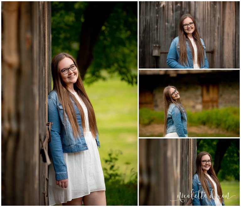 High School Senior Girl Standing Next to Wood Building in Greensboro NC