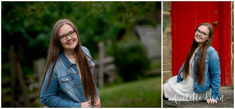 High School Senior Girl Wearing Jean Jacket in Greensboro NC