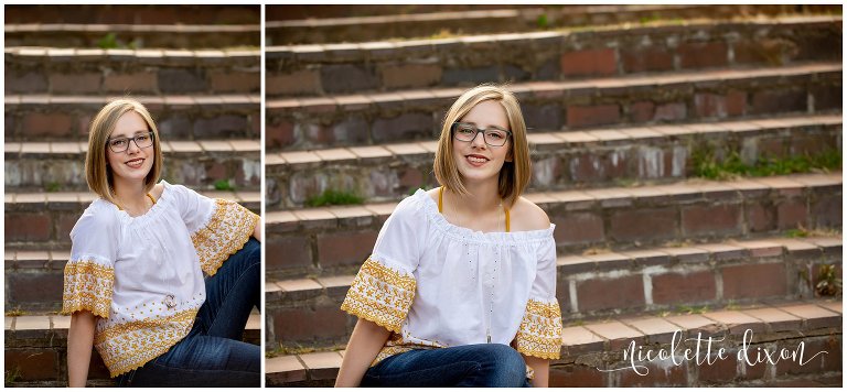 High School Senior Girl Sitting on Steps in Greensboro NC