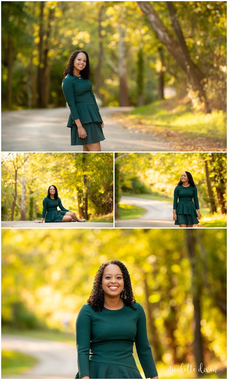 High School Senior Girl Walking Down Road in Greensboro NC