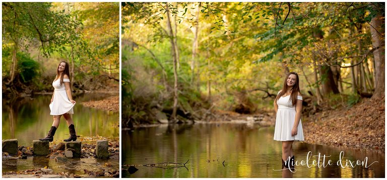 High School Senior Girl Standing in the Water in High Point NC