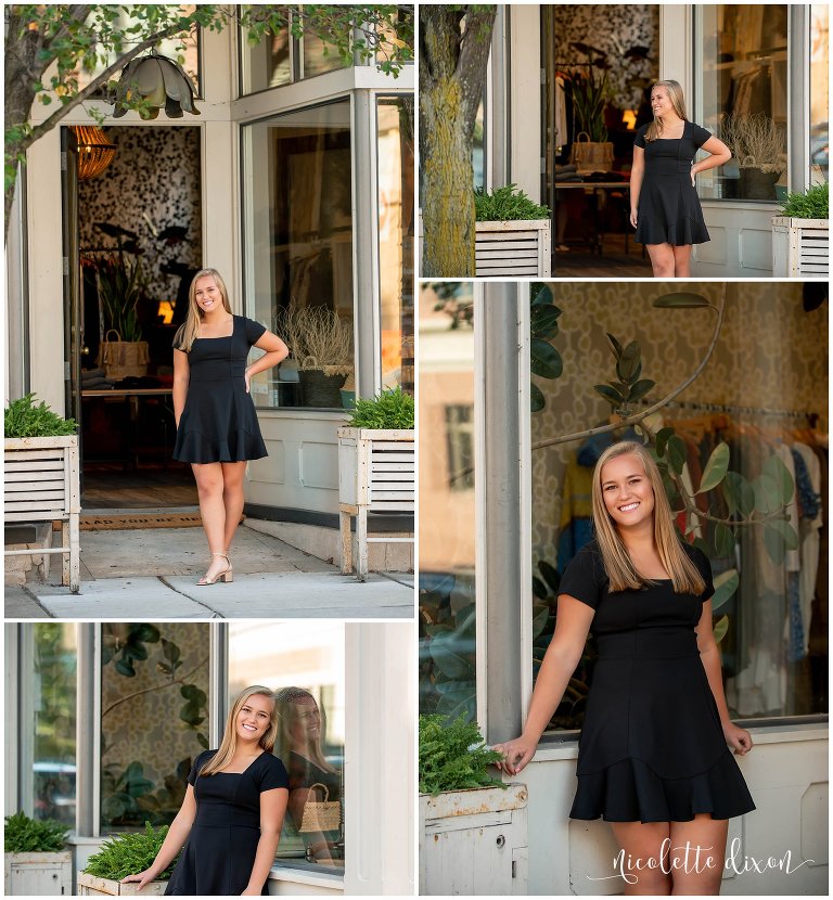 High School Senior Girl Standing in Front of Store in Kernersville near Greensboro NC