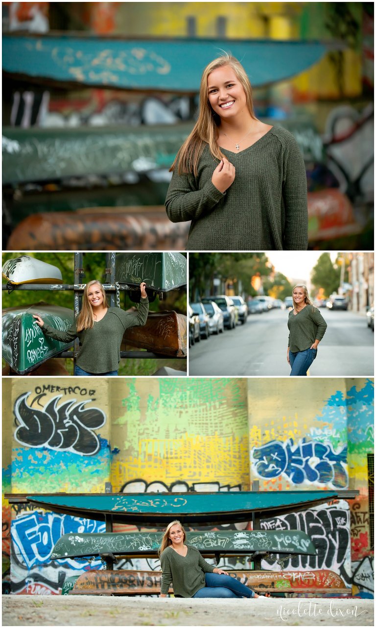 High School Senior Girl Standing in Front of Boats in Kernersville near Greensboro