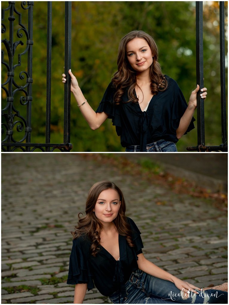 High School Senior Girl Standing Next to Gate in Mellon Park near Pittsburgh